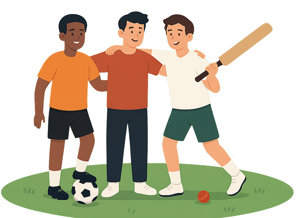 Friends playing sports on a turf